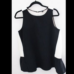 ANN TAYLOR Women’s Blouse Black White Peplum M